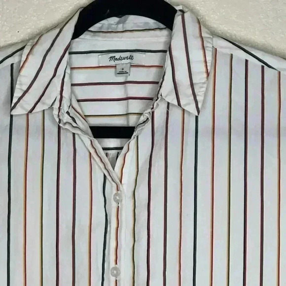Madewell Central Shirt Women's Small Cap Sleeve Oversize Fit Striped - Picture 2 of 7